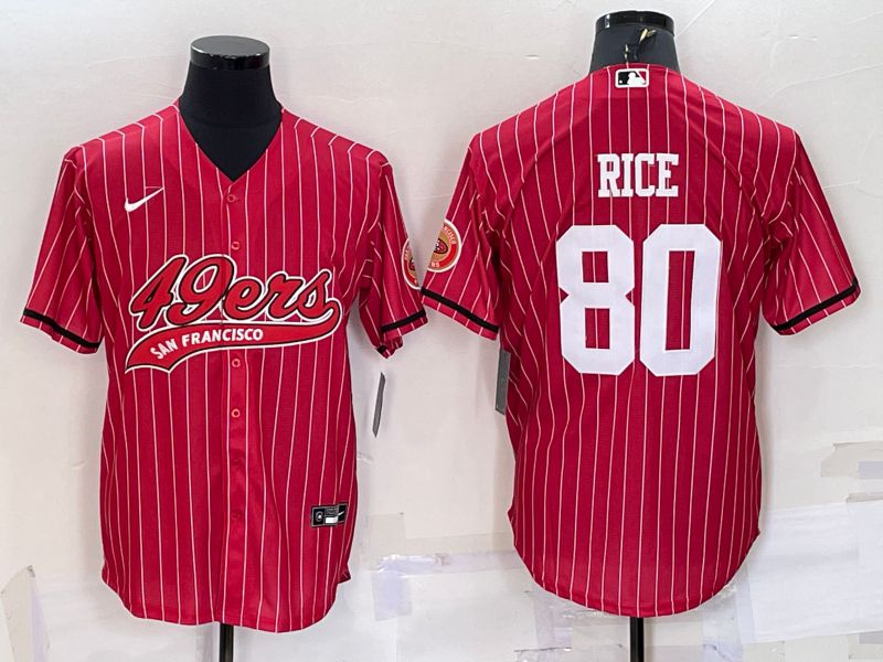 Men San Francisco 49ers #80 Rice Red stripe 2022 Nike Co branded NFL Jersey->oakland raiders->NFL Jersey